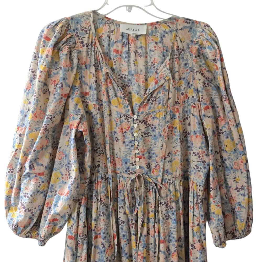 THE GREAT Floral Bonnet Midi Cotton Dress Spring Bloom Pockets Medium Like New